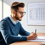 금융 독립을 위한 경제적 비전 수립하기 - **Financial Clarity and Goal Setting:** A young adult, male or female, dressed in comfortable yet sm...